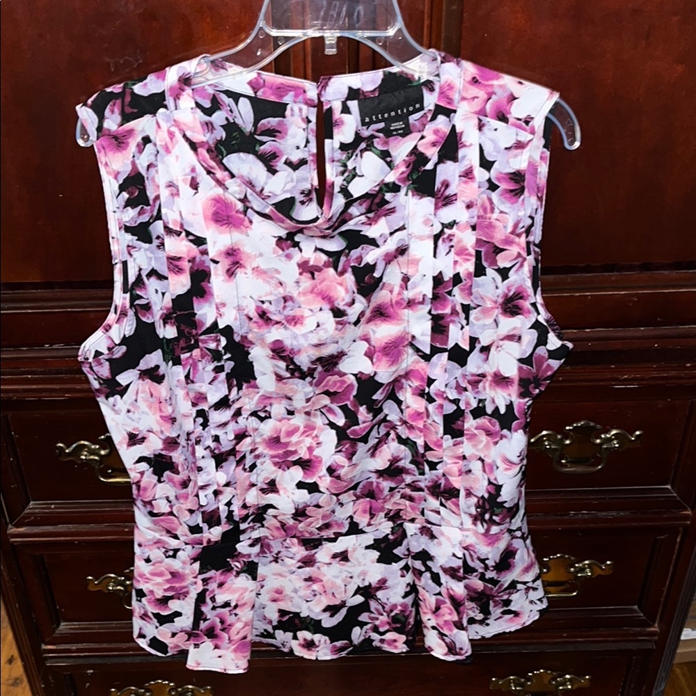 Attention Pink and Black Floral Blouse
